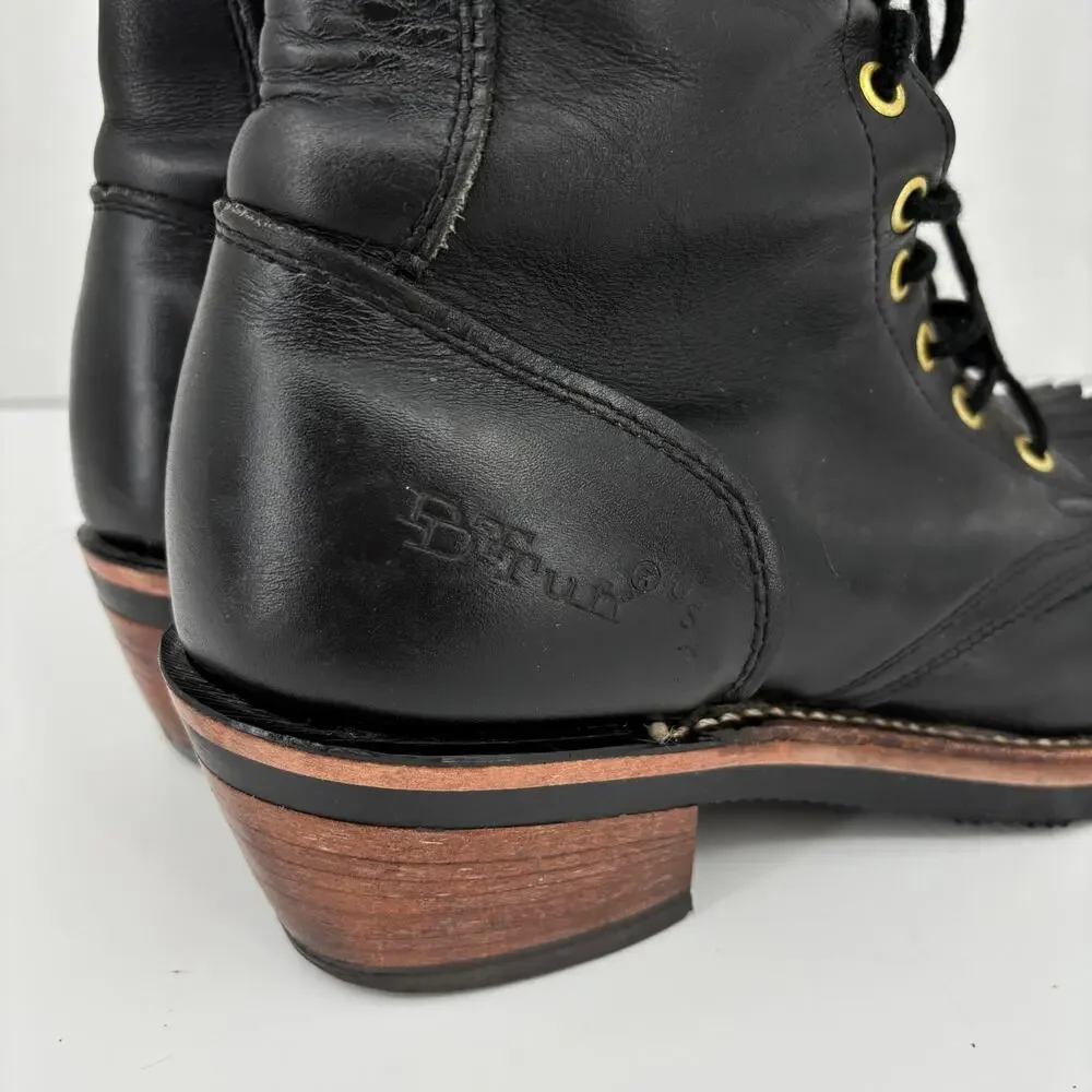 DD Tuff Roper Kiltie Lace Up Boots Mens Size 8 Black Leather Lace Up Vintage USA